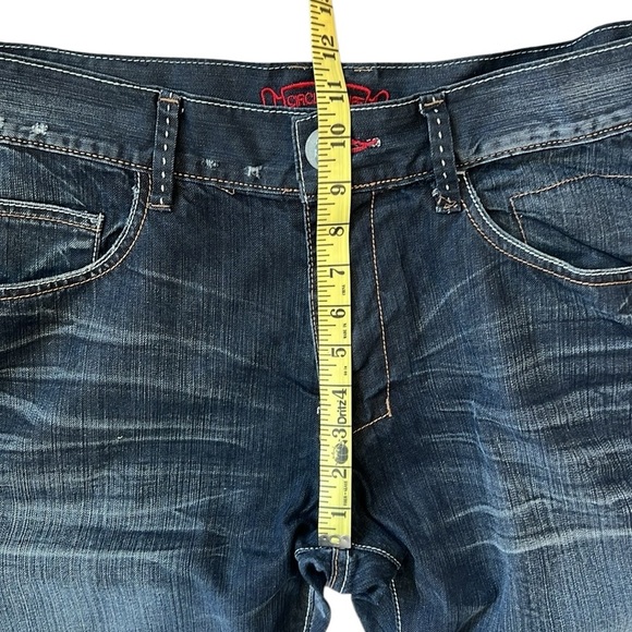 Y2K Laguna Beach Distressed Jeans Dark Blue Flap Pockets Embroidered Skull 38x31 - Picture 8 of 16